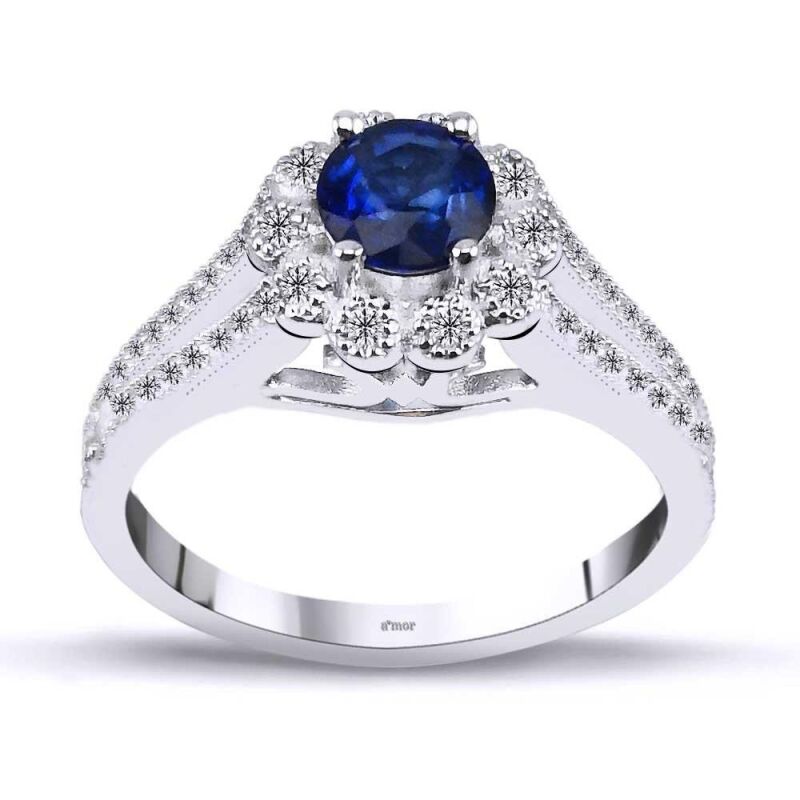 1.00 Karat Pırlanta Safir Yüzük - IDL Sertifikalı - 1