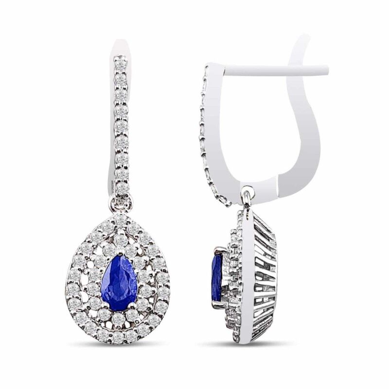 1.01 Karat Pırlanta Safir Küpe - IDL Sertifikalı - 1