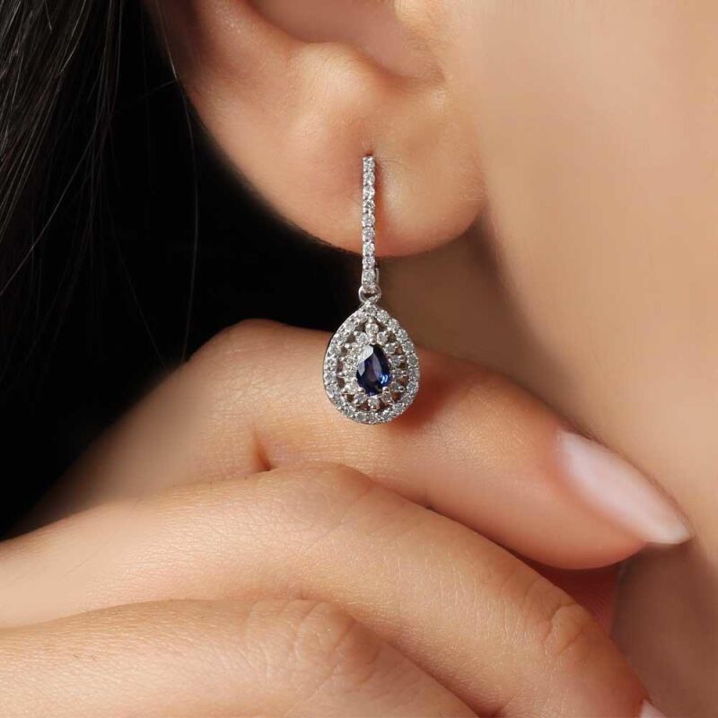 1.01 Karat Pırlanta Safir Küpe - IDL Sertifikalı - 2