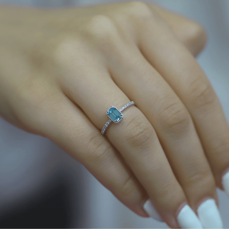 1.03 Karat Aquamarine Pırlanta Fantezi Yüzük - IDL Sertifikalı - 3