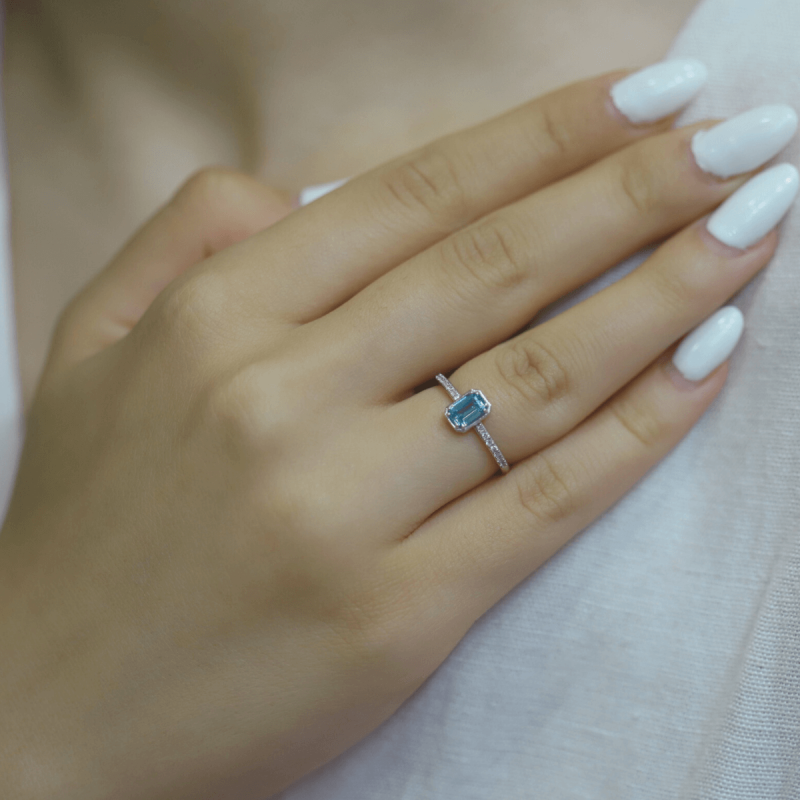 1.03 Karat Aquamarine Pırlanta Fantezi Yüzük - IDL Sertifikalı - 4