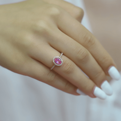 1.04 Karat Pırlanta Pembe Safir Yüzük - IDL Sertifikalı - 4