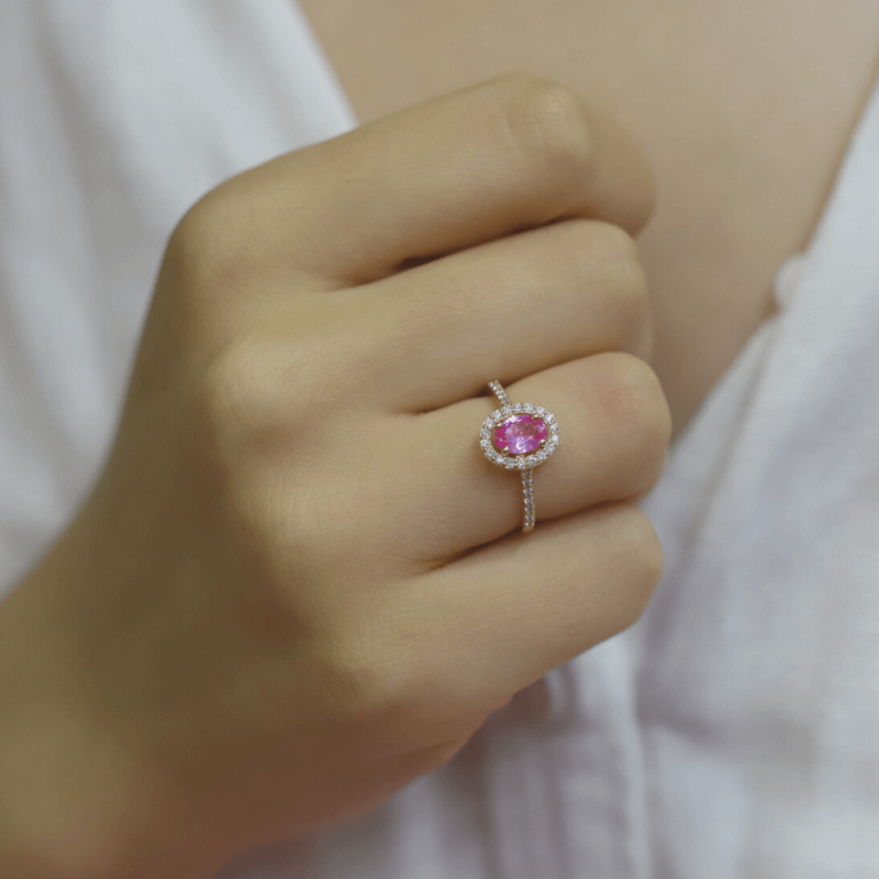 1.04 Karat Pırlanta Pembe Safir Yüzük - IDL Sertifikalı - 3