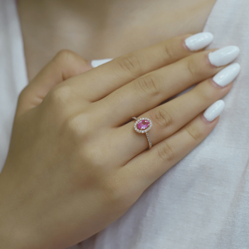 1.04 Karat Pırlanta Pembe Safir Yüzük - IDL Sertifikalı - 5