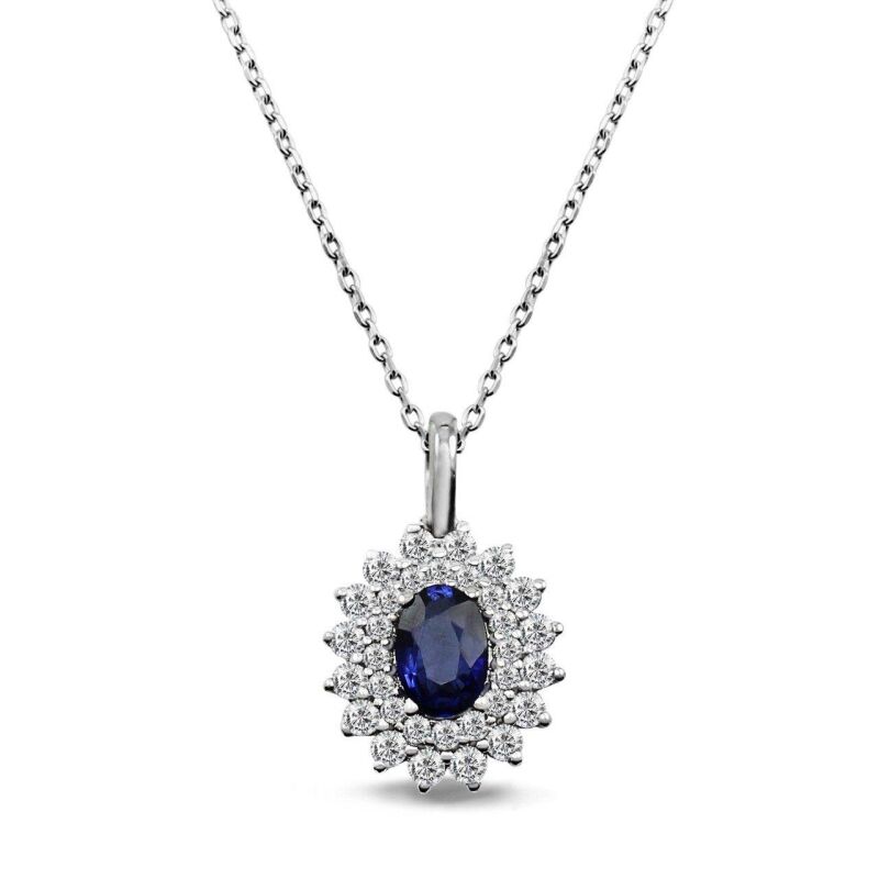 1.06 Karat Pırlanta Safir Kolye - IDL Sertifikalı - 1