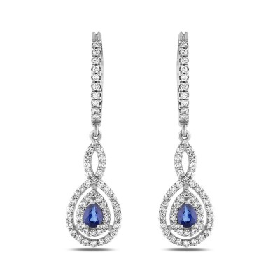 1.08 Karat Pırlanta Safir Küpe - IDL Sertifikalı - 1