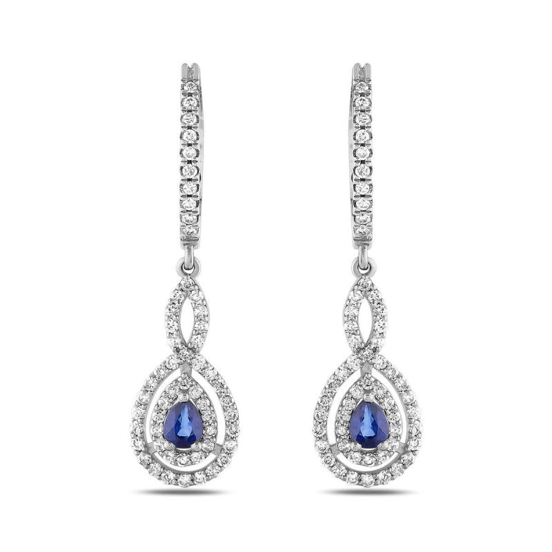 1.08 Karat Pırlanta Safir Küpe - IDL Sertifikalı - 1