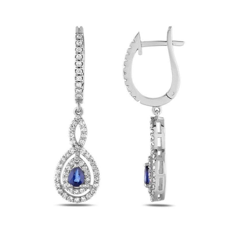 1.08 Karat Pırlanta Safir Küpe - IDL Sertifikalı - 2