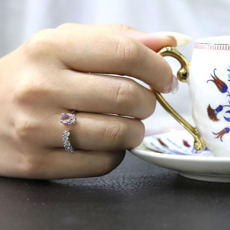 1.12 Karat Morganit Pırlanta Fantezi Yüzük - IDL Sertifikalı - 3