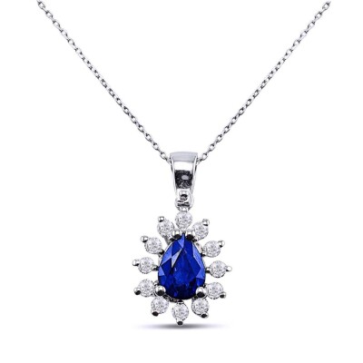 1.14 Karat Pırlanta Safir Kolye - IDL Sertifikalı - 1