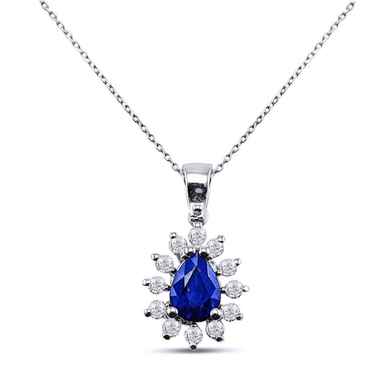 1.14 Karat Pırlanta Safir Kolye - IDL Sertifikalı - 1