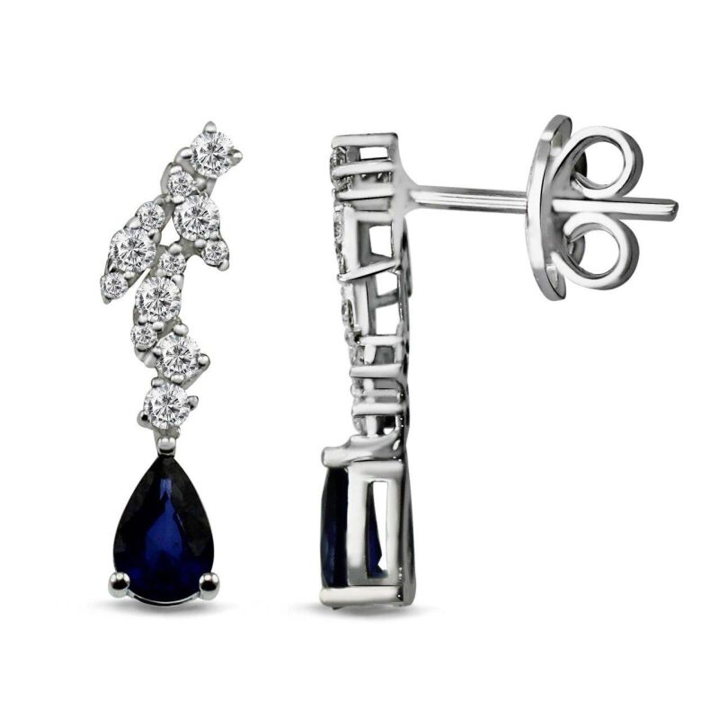 1.14 Karat Pırlanta Safir Küpe - IDL Sertifikalı - 1