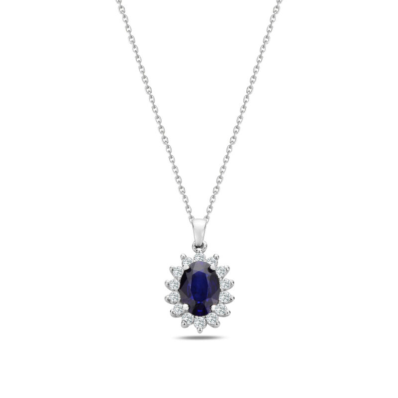 1.15 Karat Pırlanta Safir Kolye - IDL Sertifikalı - 1