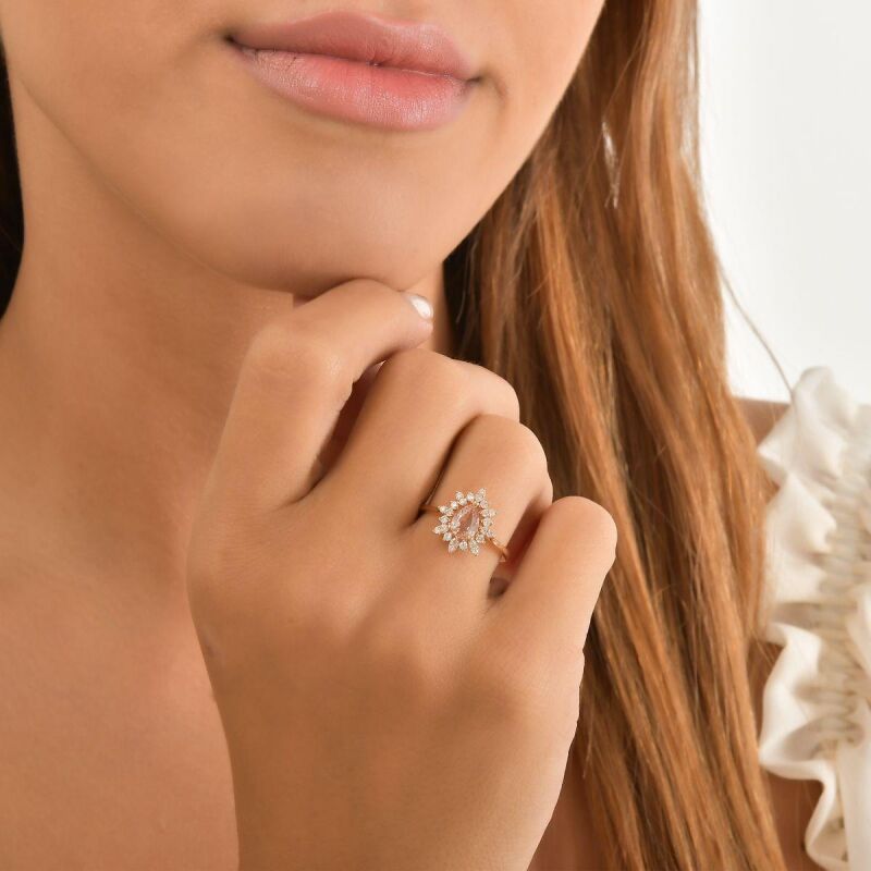 1.18 Karat Morganite Pırlanta Vintage Yüzük - IDL Sertifikalı - 3