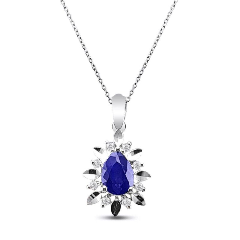 1.19 Karat Pırlanta Safir Kolye - IDL Sertifikalı - 1