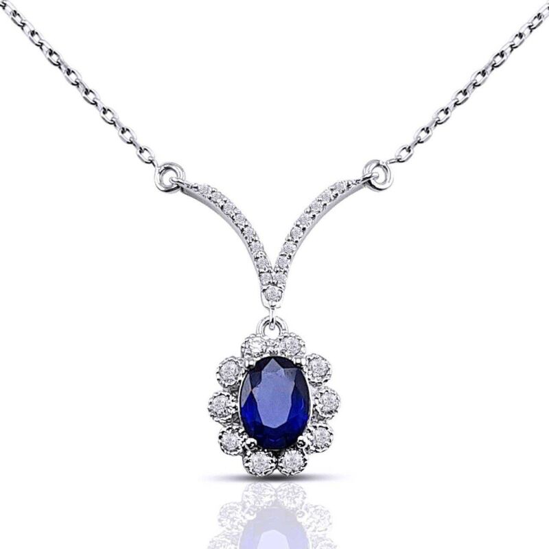 1.20 Karat Pırlanta Safir Kolye - IDL Sertifikalı - 1