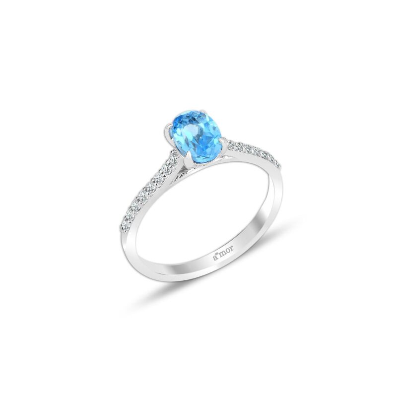 1.28 Karat Blue Topaz Pırlanta Fantezi Yüzük - IDL Sertifikalı - 1