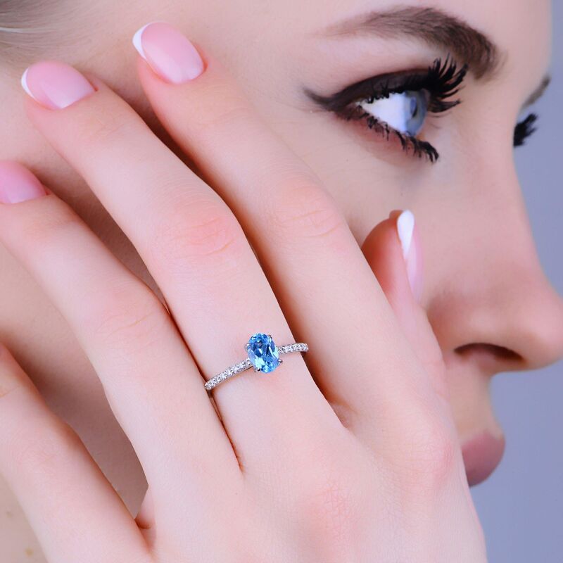 1.28 Karat Blue Topaz Pırlanta Fantezi Yüzük - IDL Sertifikalı - 2