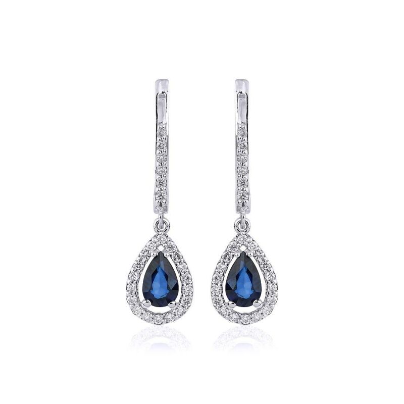 1.31 Karat Pırlanta Safir Küpe - IDL Sertifikalı - 1