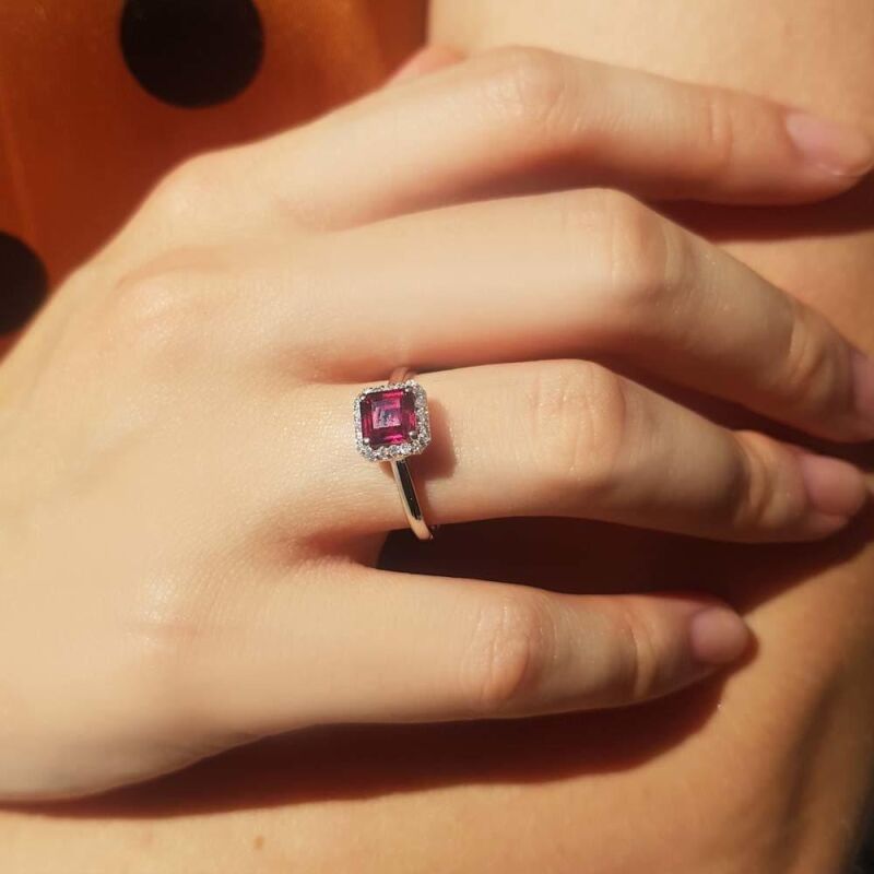 1.60 Karat Rhodolite Pırlanta Fantezi Yüzük - IDL Sertifikalı - 3