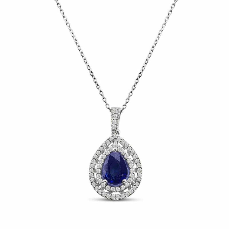 1.66 Karat Pırlanta Safir Kolye - IDL Sertifikalı - 1