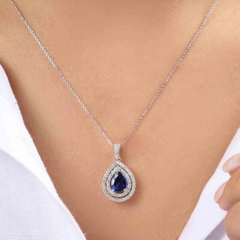 1.66 Karat Pırlanta Safir Kolye - IDL Sertifikalı - 2
