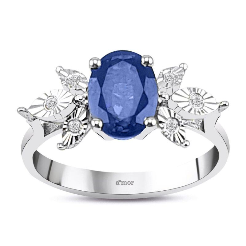 1.69 Karat Pırlanta Safir Yüzük - IDL Sertifikalı - 1