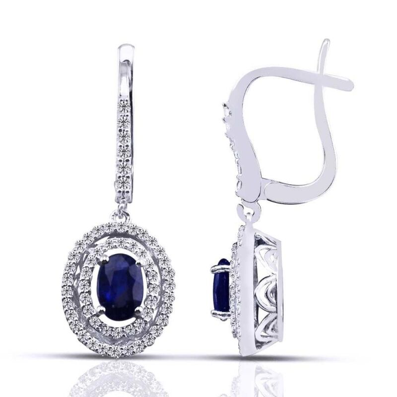 1.75 Karat Pırlanta Safir Küpe - IDL Sertifikalı - 1