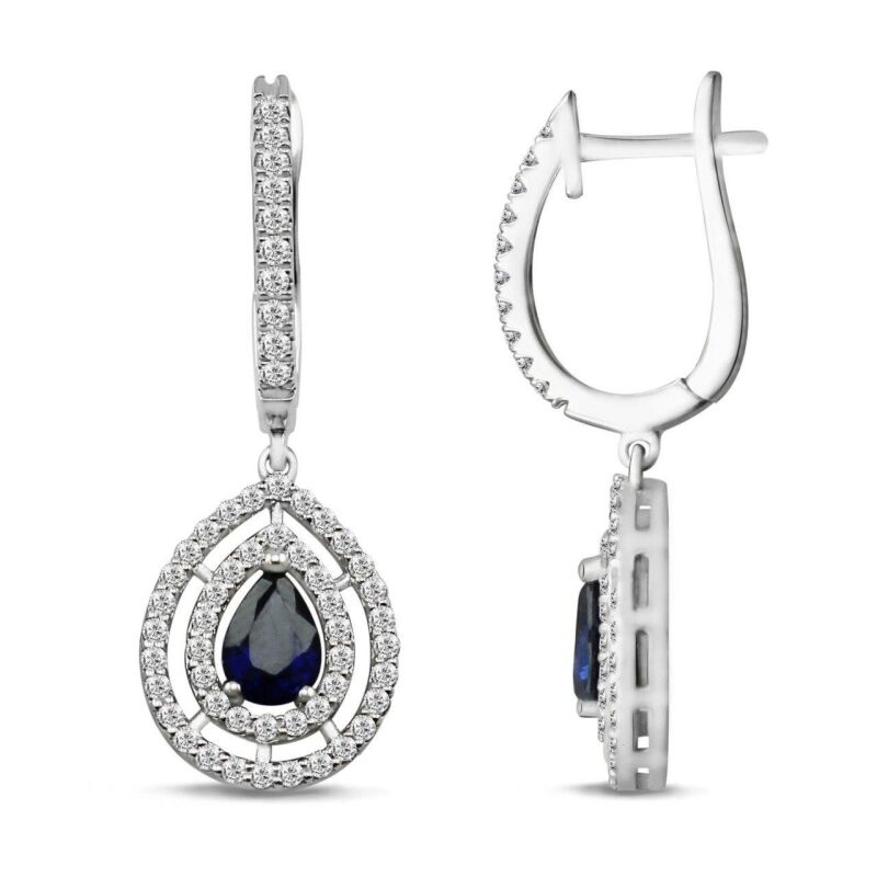 1.76 Karat Pırlanta Safir Küpe - IDL Sertifikalı - 1