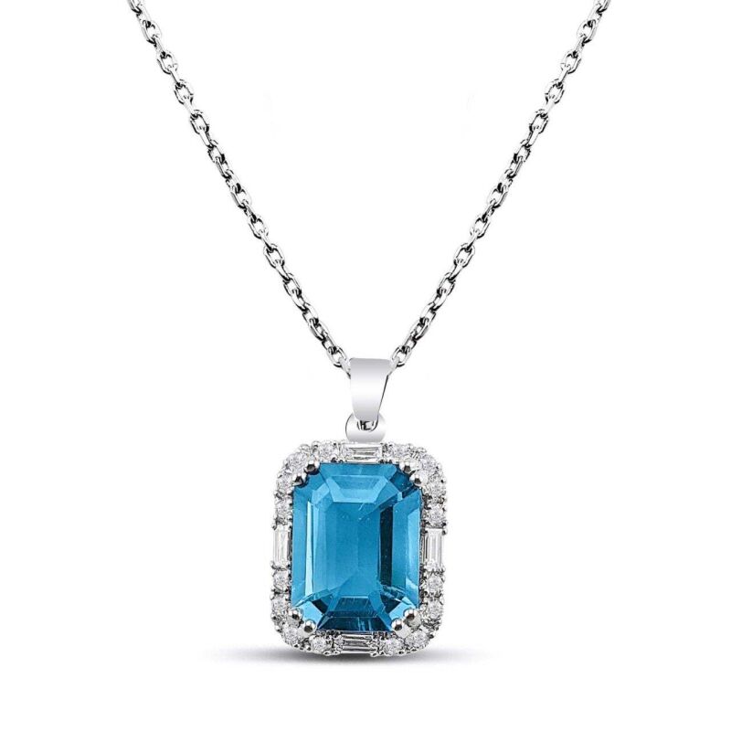 2.00 Karat Pırlanta Blue Topaz Fantezi Kolye - IDL Sertifikalı - 1