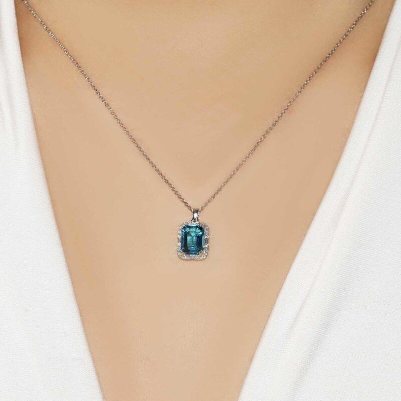 2.00 Karat Pırlanta Blue Topaz Fantezi Kolye - IDL Sertifikalı - 2