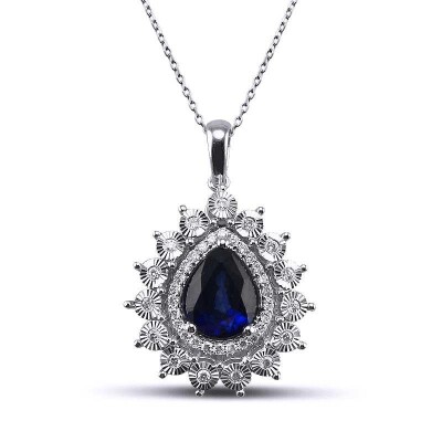 2.06 Karat Pırlanta Safir Kolye - IDL Sertifikalı - 1