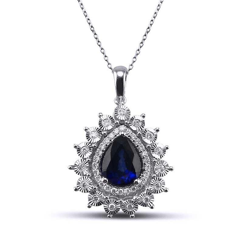 2.06 Karat Pırlanta Safir Kolye - IDL Sertifikalı - 1