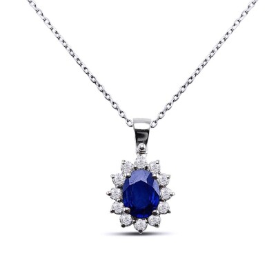 2.09 Karat Pırlanta Safir Kolye - IDL Sertifikalı - 1