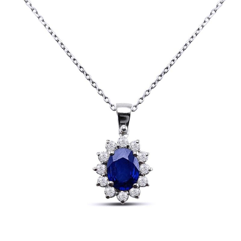 2.09 Karat Pırlanta Safir Kolye - IDL Sertifikalı - 1