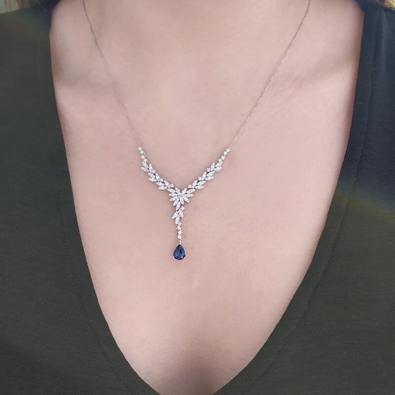2.10 Karat Pırlanta Safir Kolye - IDL Sertifikalı - 2