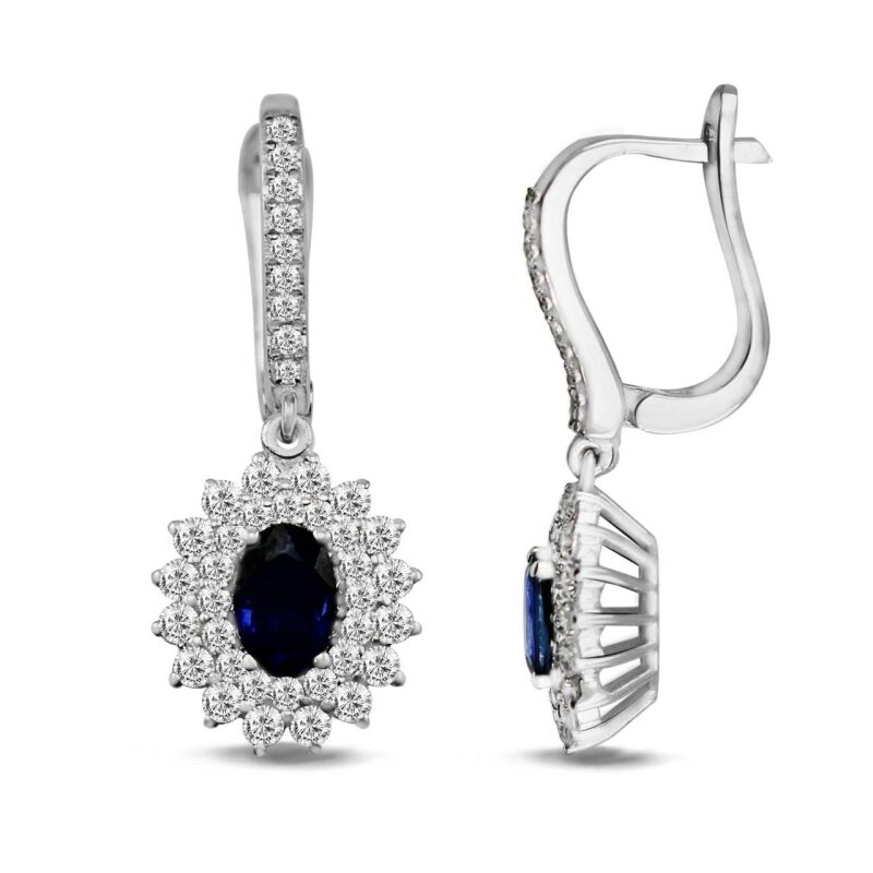2.10 Karat Pırlanta Safir Küpe - IDL Sertifikalı - 1