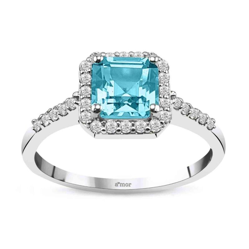 2.27 Karat Pırlanta Aqua Safir Yüzük - IDL Sertifikalı - 1