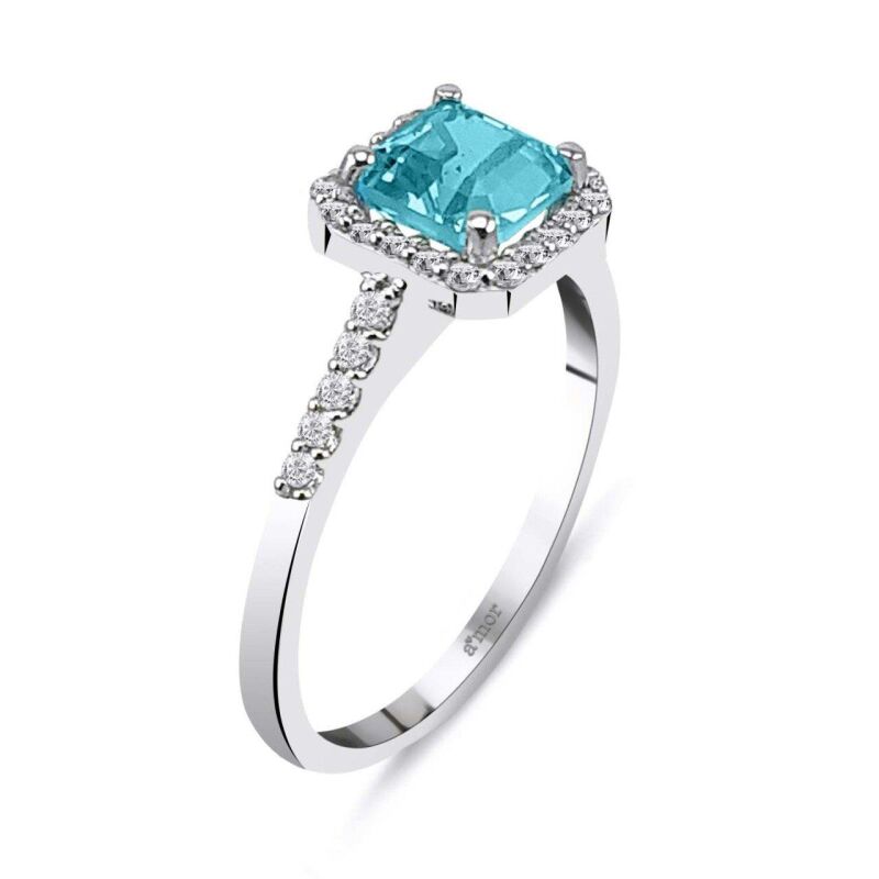 2.27 Karat Pırlanta Aqua Safir Yüzük - IDL Sertifikalı - 2