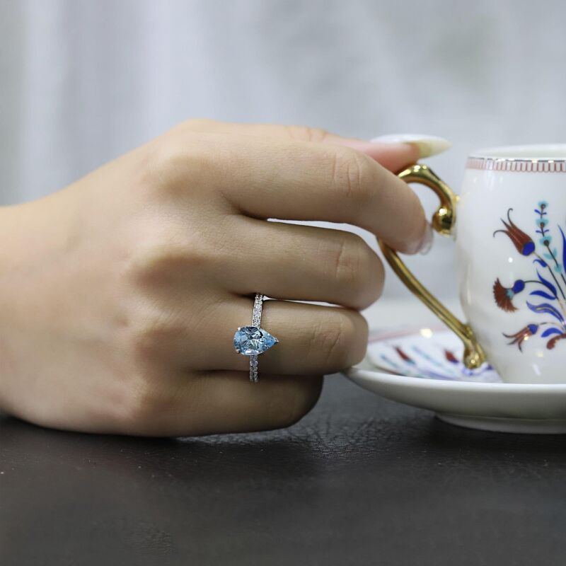 2.39 Karat Blue Topaz Pırlanta Fantezi Yüzük - IDL Sertifikalı - 4