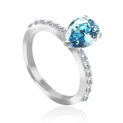 2.39 Karat Blue Topaz Pırlanta Fantezi Yüzük - IDL Sertifikalı - 2