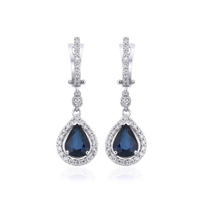 2.40 Karat Pırlanta Safir Küpe - IDL Sertifikalı - 1