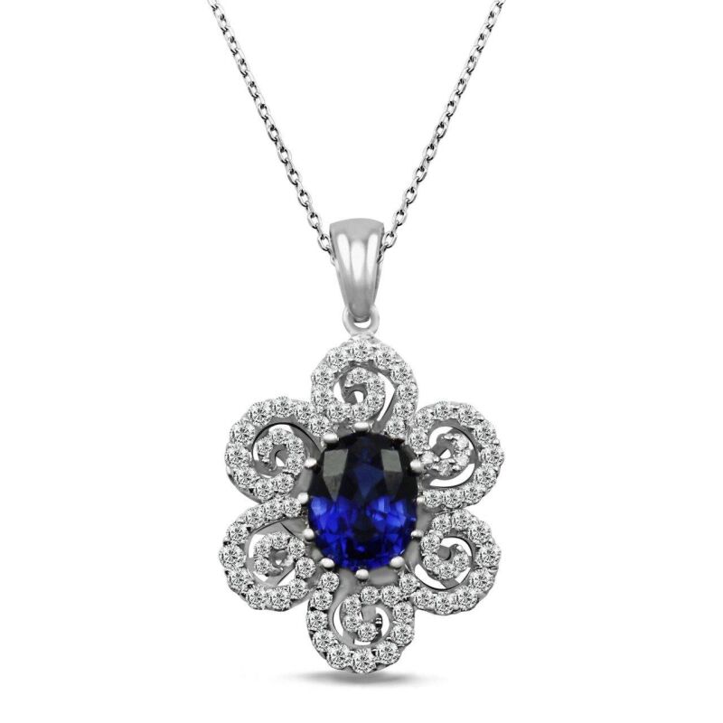2.92 Karat Pırlanta Safir Kolye - IDL Sertifikalı - 1