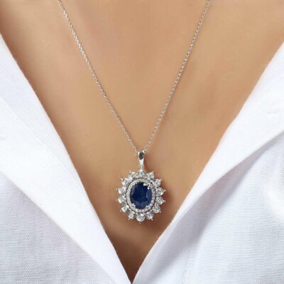 2.93 Karat Pırlanta Safir Kolye - IDL Sertifikalı - 2