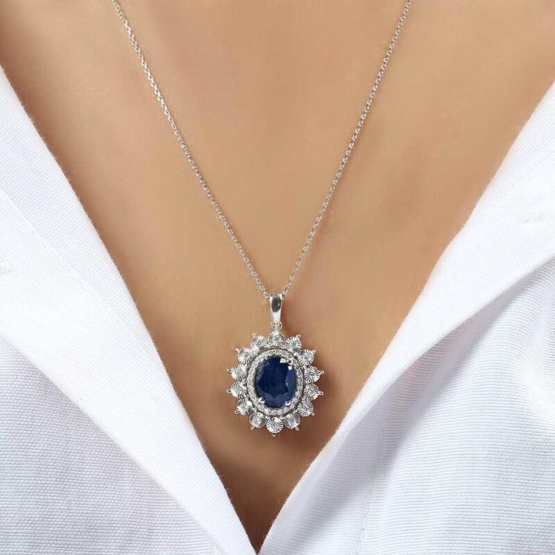 2.93 Karat Pırlanta Safir Kolye - IDL Sertifikalı - 2