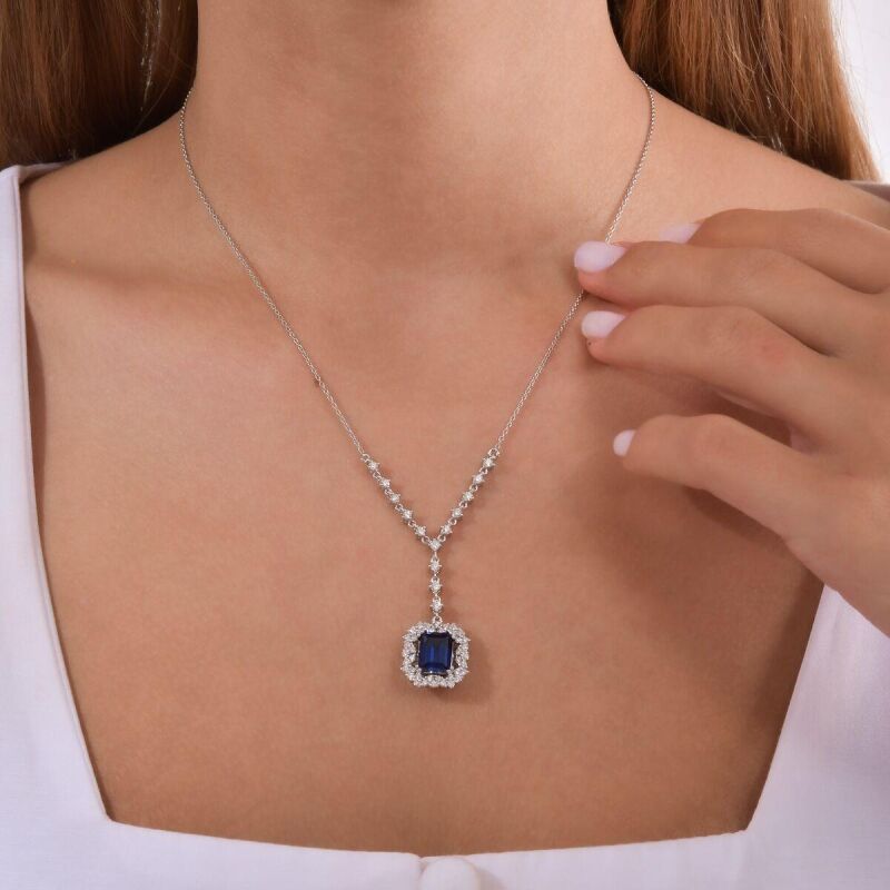 3.79 Karat Pırlanta Safir Kolye - IDL Sertifikalı - 3