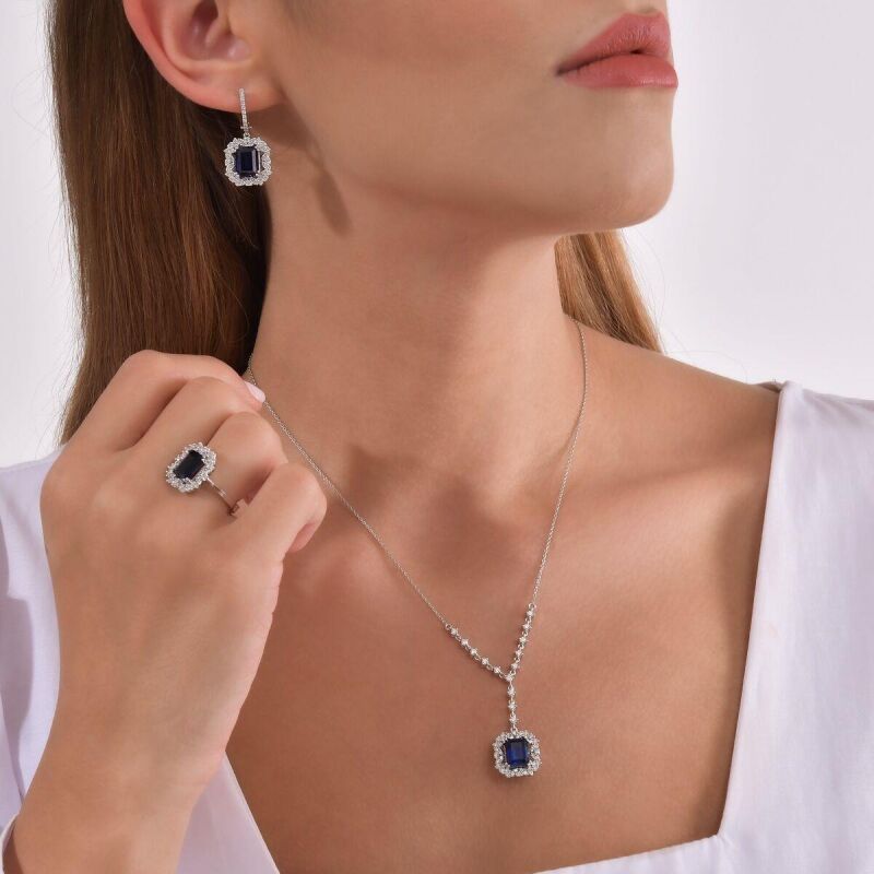 3.79 Karat Pırlanta Safir Kolye - IDL Sertifikalı - 4