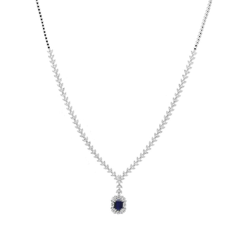 4.11 Karat Pırlanta Safir Kolye - IDL Sertifikalı - 1