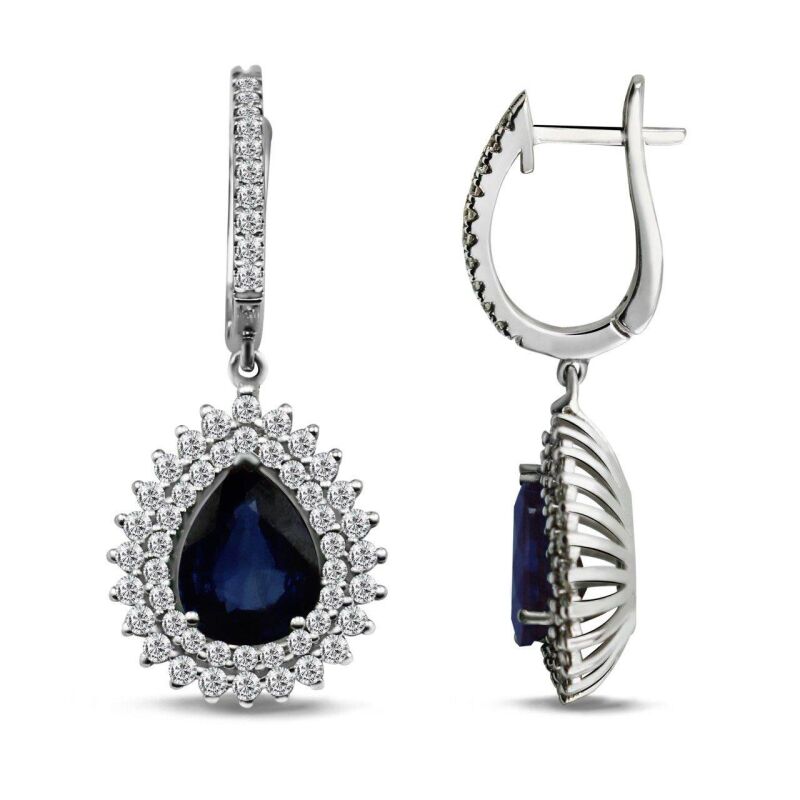 4.50 Karat Pırlanta Safir Küpe - IDL Sertifikalı - 1