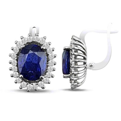 4.69 Karat Pırlanta Safir Küpe - IDL Sertifikalı - 1